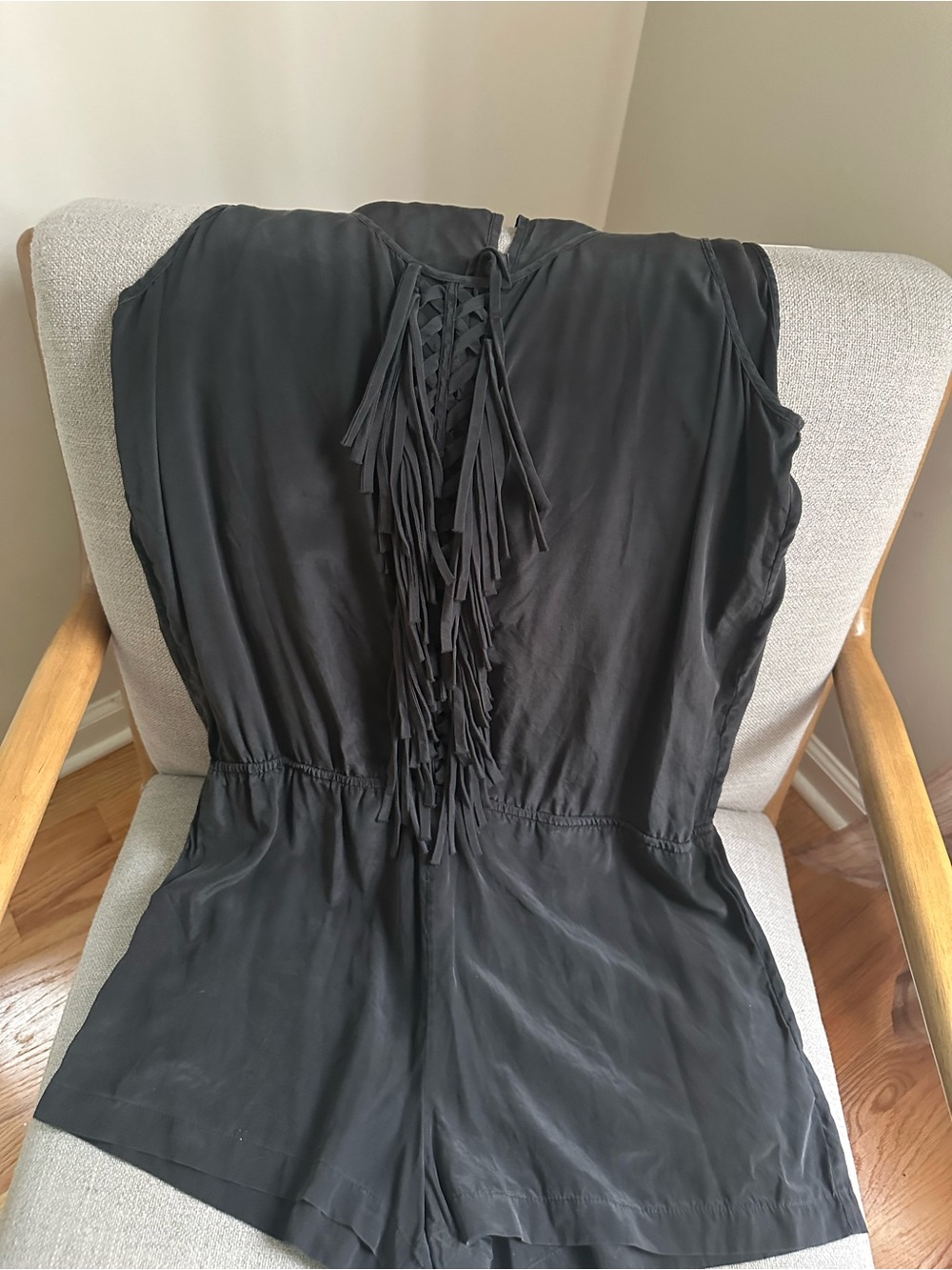 Boden Black Sleeveless Fringe Romper